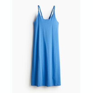 H&M Blue Midi Jersey Dress with Twisted Shoulder Straps NWT